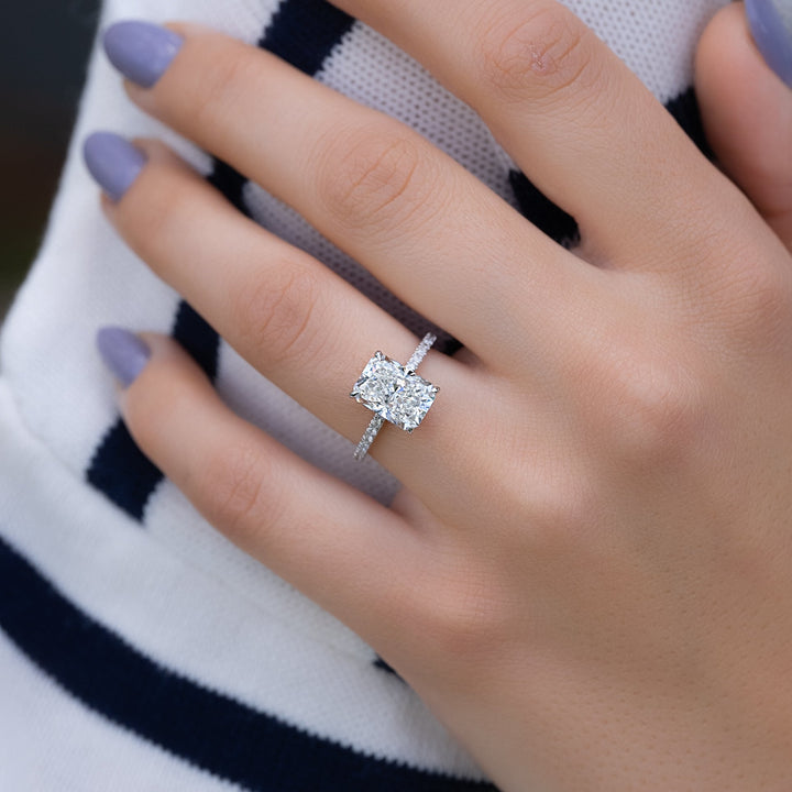 1.0-3.0 CT Radiant  Lab Grown Diamond Hidden Halo & Pave Engagement Ring