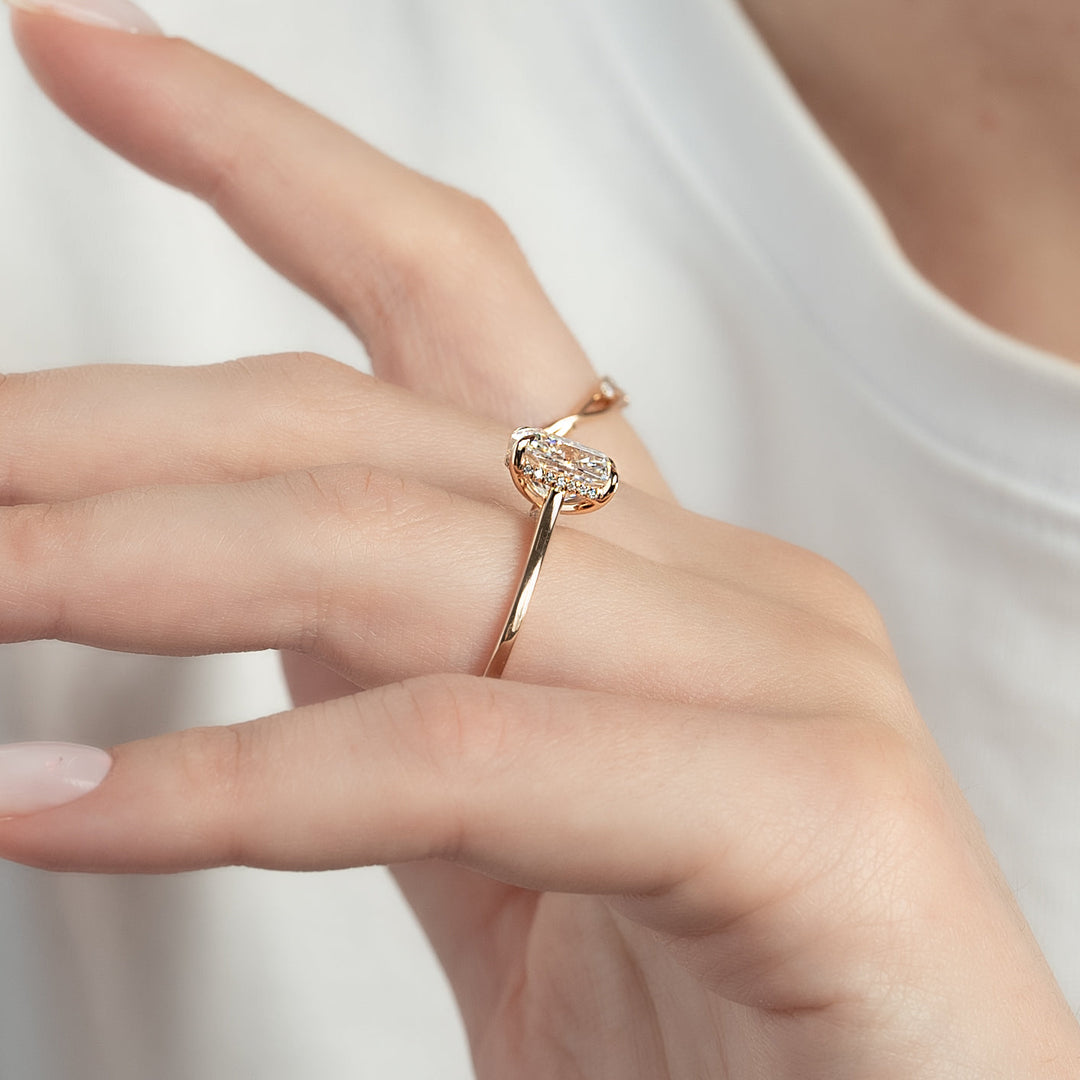 2.0-4.0 CT Elongated Cushion  Lab Grown Diamond Hidden Halo Engagement Ring