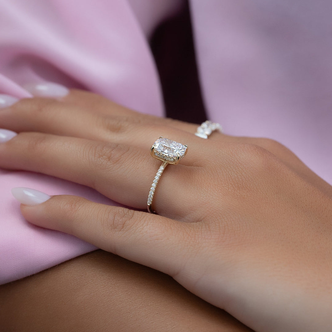 1.0-3.0 CT Oval  Lab Grown Diamond Hidden Halo Pave Engagement Ring