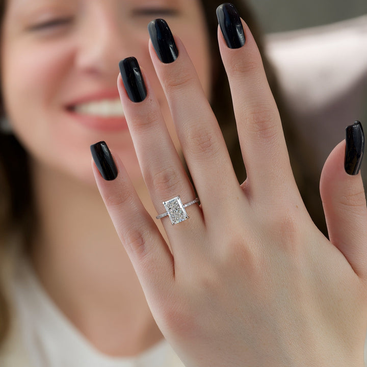 1.50-3.50 CT Radiant  Lab Grown Diamond Hidden Halo & Pave Engagement Ring