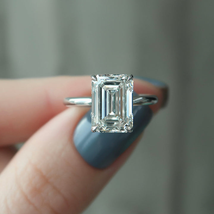 1.0 -3.0 CT Emerald  Lab Grown Diamond Hidden Halo Engagement Ring