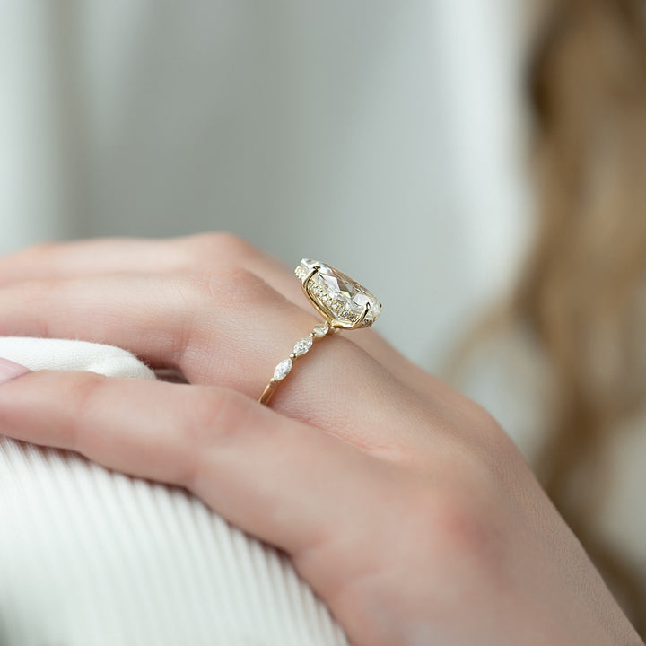 2.50-4.50 CT Pear  Lab Grown Diamond Hidden Halo & Pave Engagement Ring