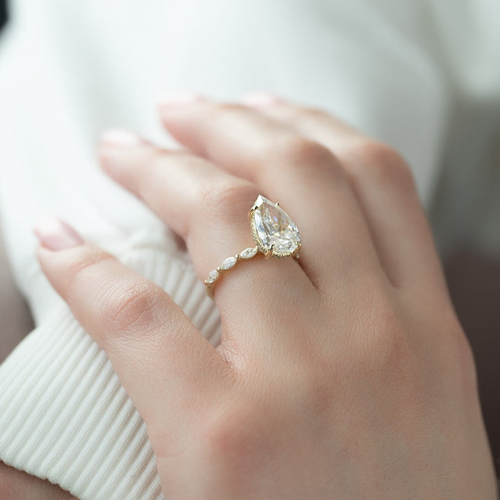 2.50-4.50 CT Pear  Lab Grown Diamond Hidden Halo & Pave Engagement Ring