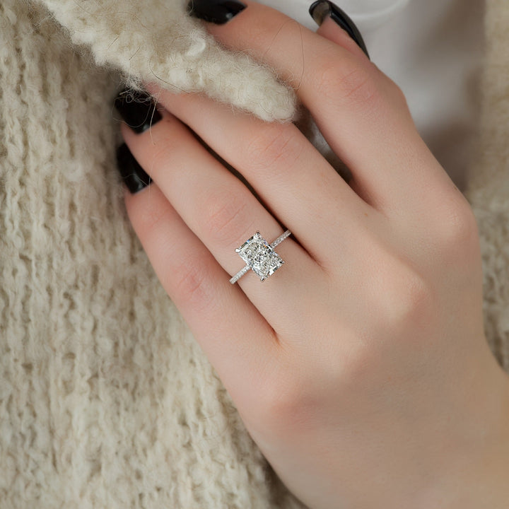 1.50-3.50 CT Radiant  Lab Grown Diamond Hidden Halo & Pave Engagement Ring