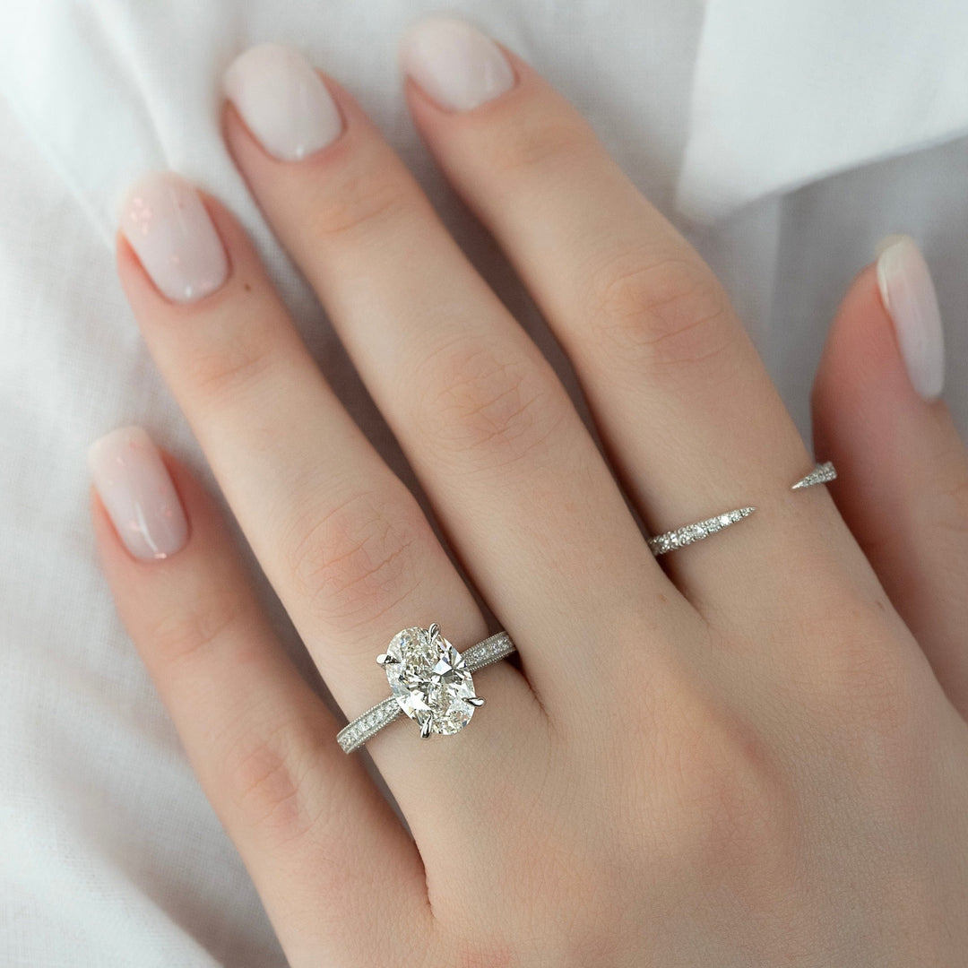 1.0-3.0 CT Emerald  Lab Grown Diamond Pave Engagement Ring