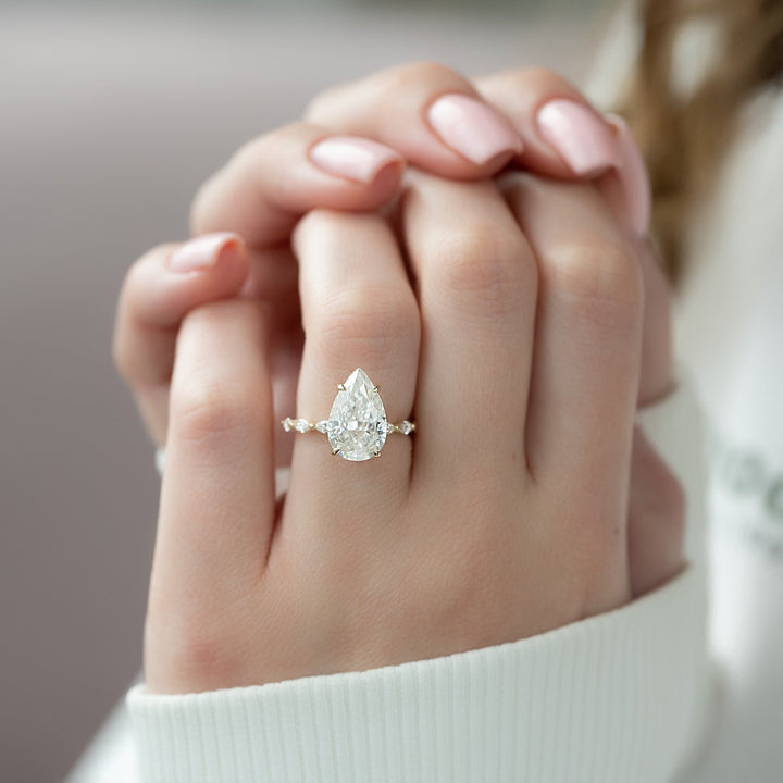 2.50-4.50 CT Pear  Lab Grown Diamond Hidden Halo & Pave Engagement Ring