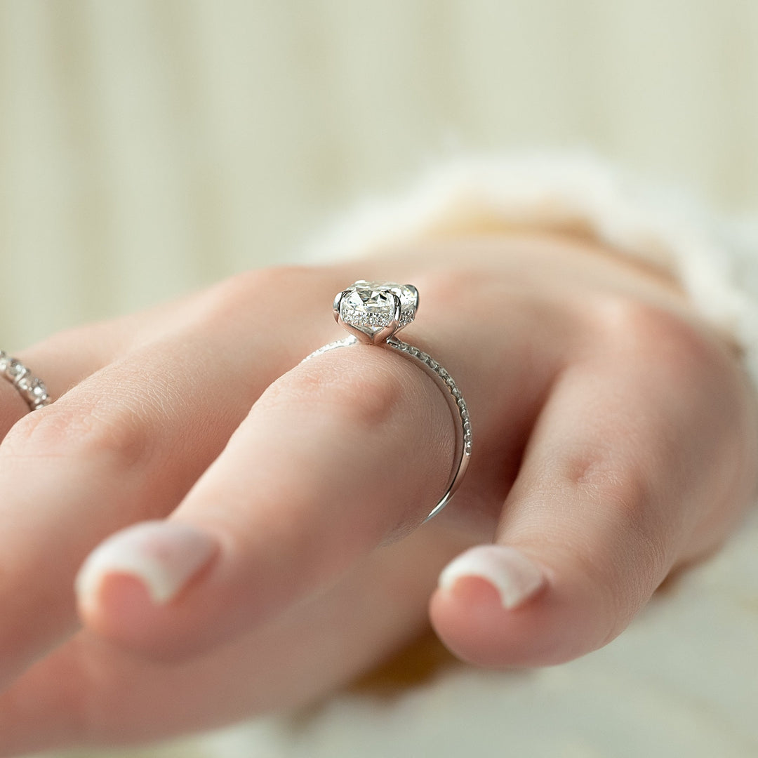 1.50-3.50 CT Oval  Lab Grown Diamond Hidden Halo & Pave Engagement Ring