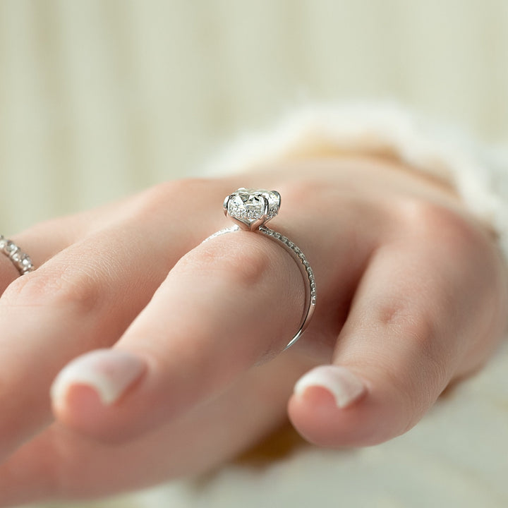 1.50-3.50 CT Oval  Lab Grown Diamond Hidden Halo & Pave Engagement Ring