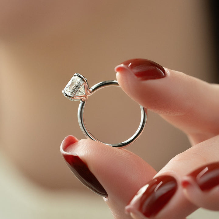 1.0 -3.0 CT Elongated Cushion  Lab Grown Diamond Hidden Halo Engagement Ring