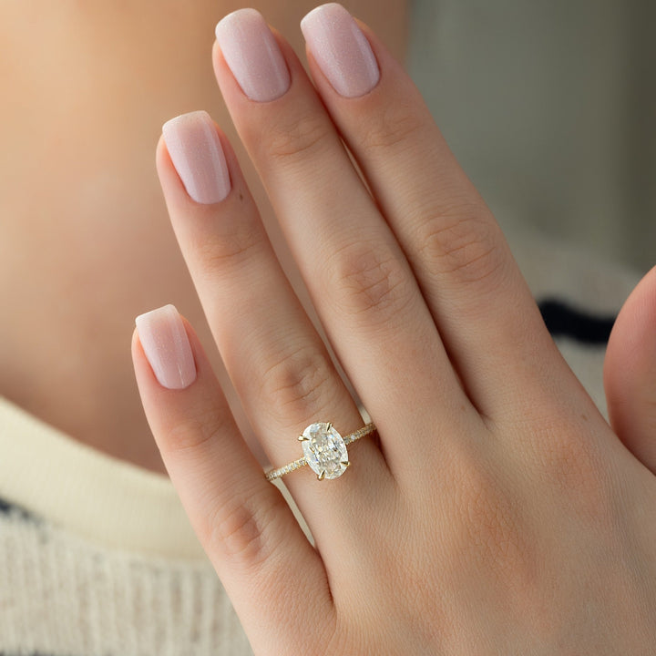 1.50-3.50 CT Oval  Lab Grown Diamond  Pave Engagement Ring