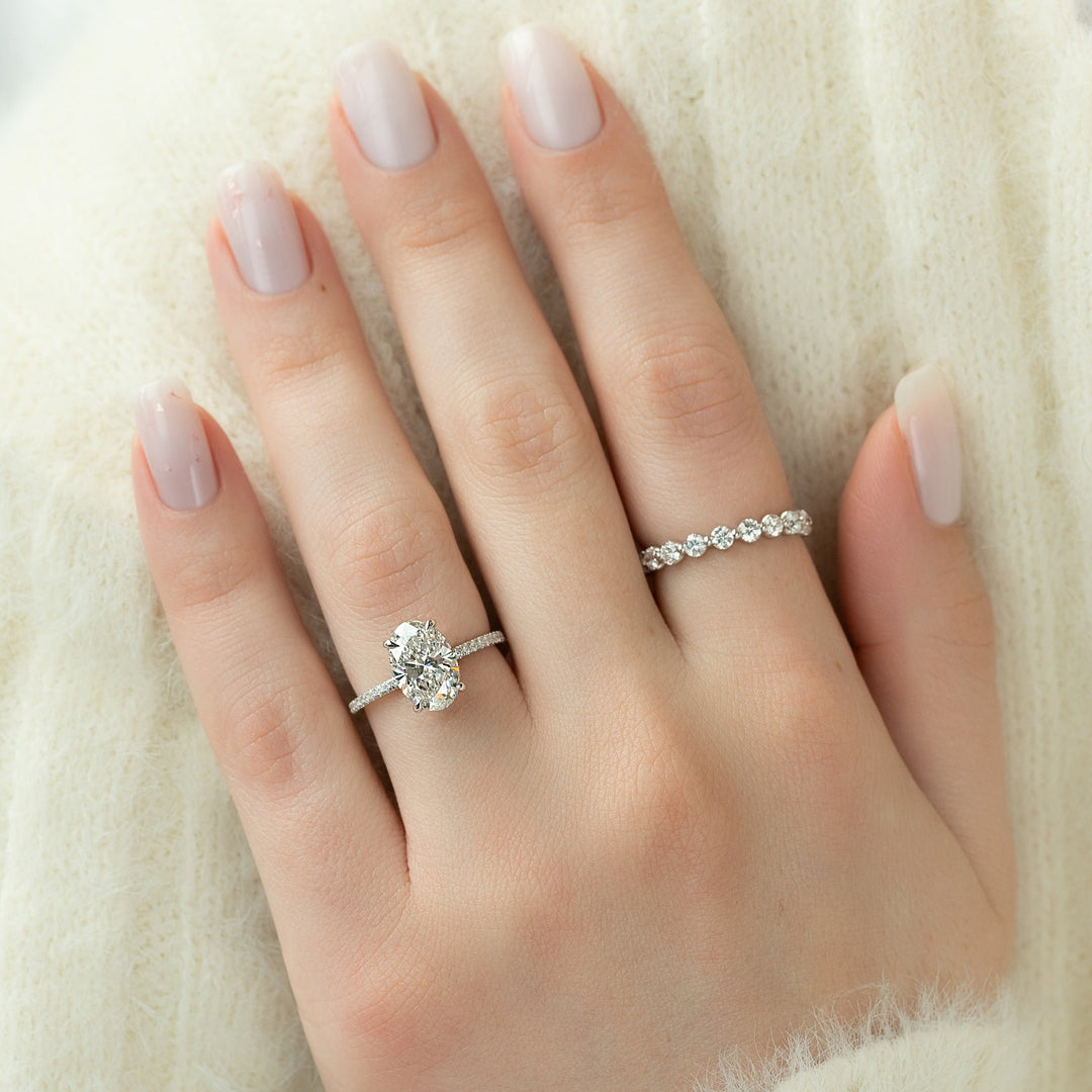 1.50-3.50 CT Oval  Lab Grown Diamond Hidden Halo & Pave Engagement Ring