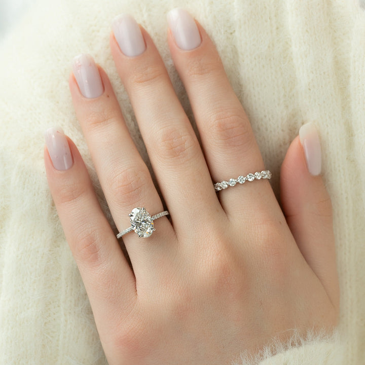 1.50-3.50 CT Oval  Lab Grown Diamond Hidden Halo & Pave Engagement Ring