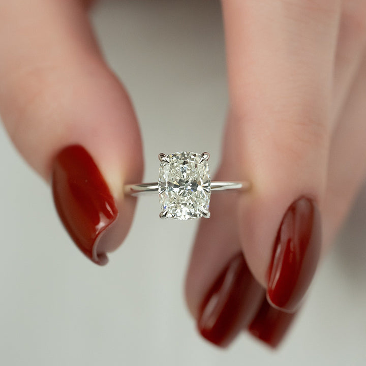 1.0 -3.0 CT Elongated Cushion  Lab Grown Diamond Hidden Halo Engagement Ring