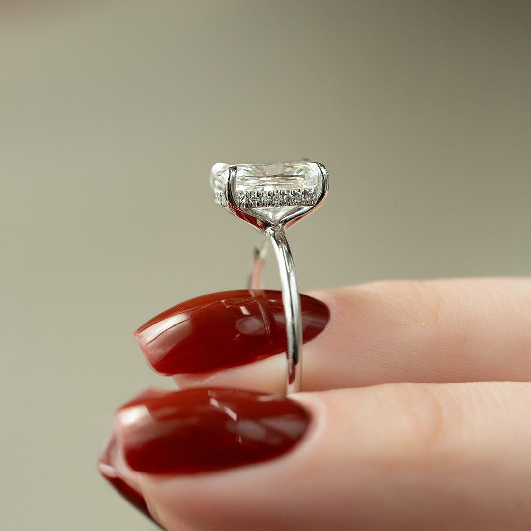 1.0 -3.0 CT Elongated Cushion  Lab Grown Diamond Hidden Halo Engagement Ring