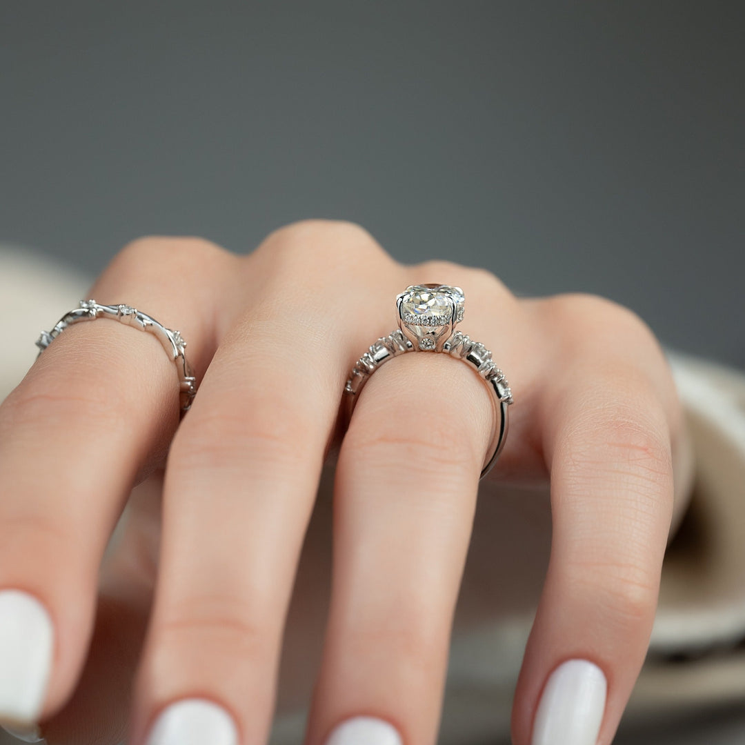 3.0-5.0 CT Oval  Lab Grown Diamond Hidden Halo & Pave Engagement Ring