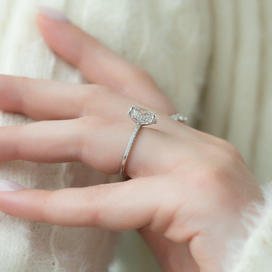 1.50-3.50 CT Oval  Lab Grown Diamond Hidden Halo & Pave Engagement Ring