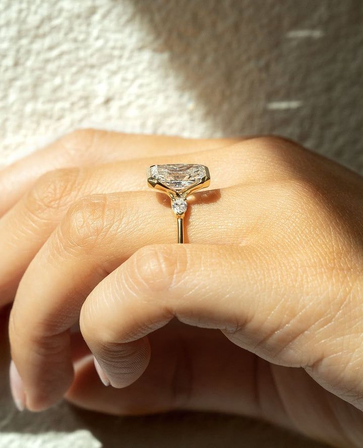 1.0-3.0 CT Radiant Cut Lab Grown Diamond Half Bezel  Engagement Ring