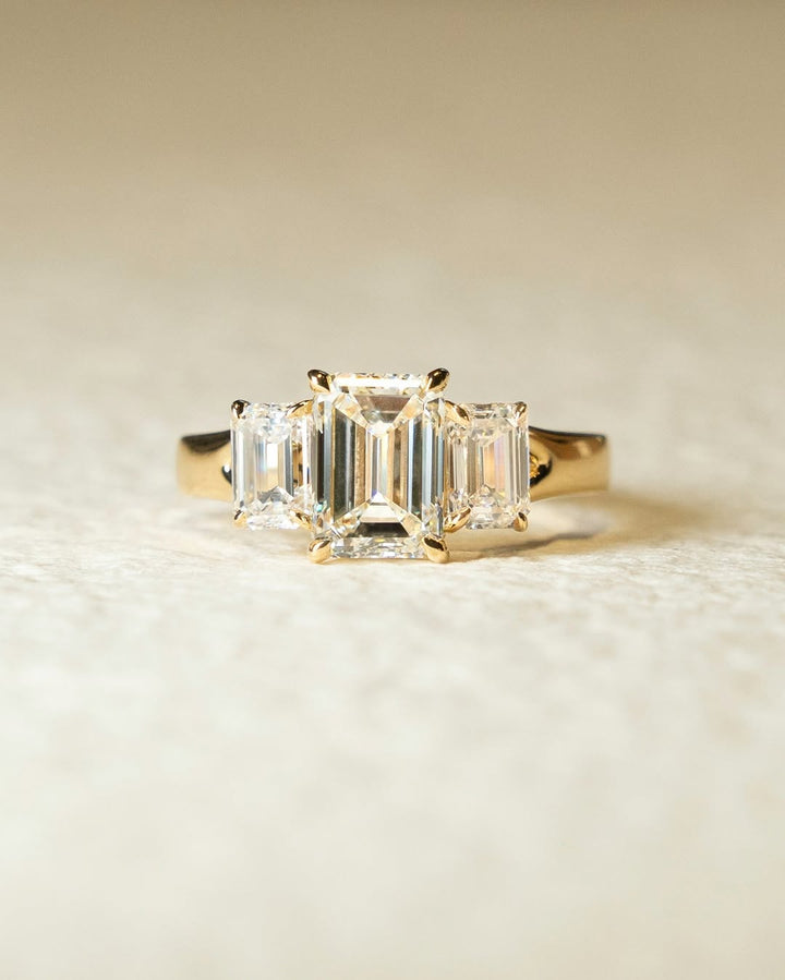 1.0 -3.0 CT Emerald Cut Lab Grown Diamond Three Stone Engagement Ring