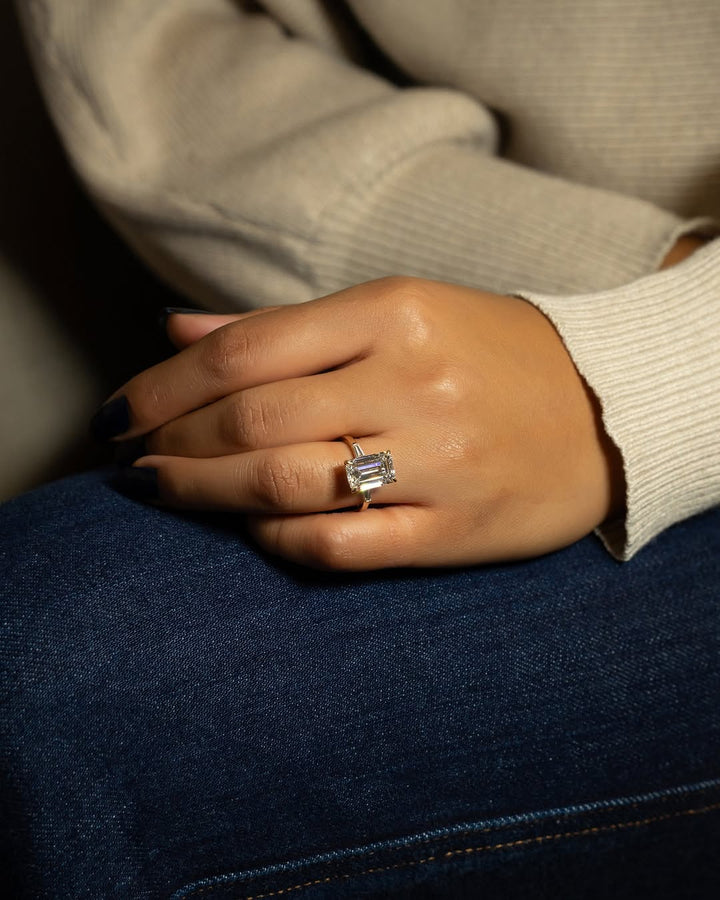 3.0 -5.0 CT Emerald Cut Lab Grown Diamond Three Stone Engagement Ring