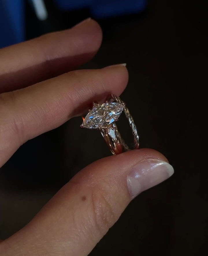 1.0CT -3.0CT Marquise Cut Lab Grown Diamond Three Stone Engagement Ring