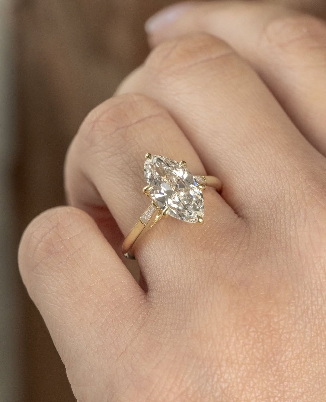 2.0 -4.0 CT Marquise Cut Lab Grown Diamond Three Stone Engagement Ring