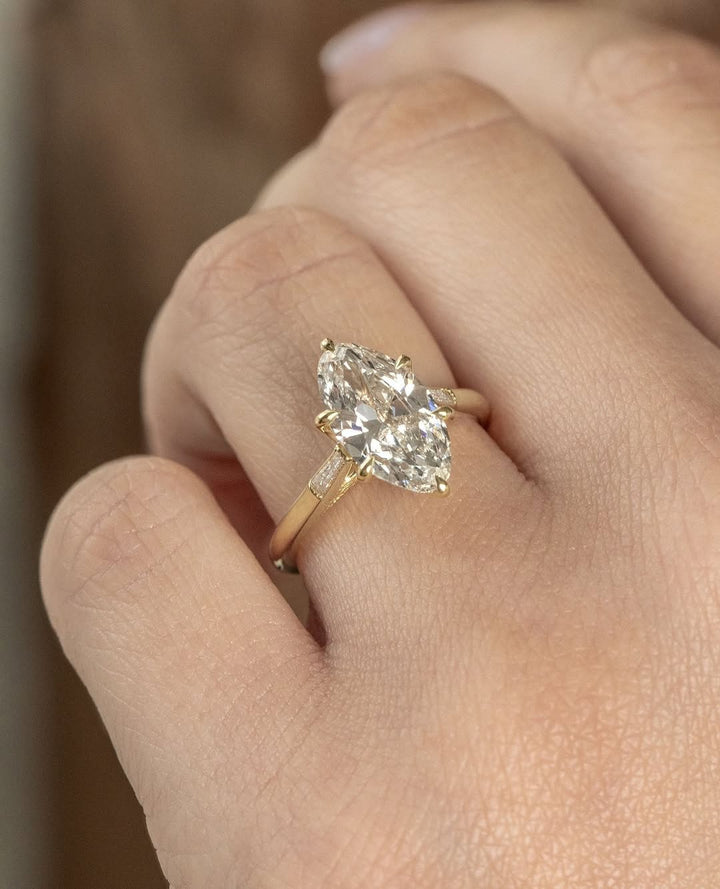 2.0 -4.0 CT Marquise Cut Lab Grown Diamond Three Stone Engagement Ring