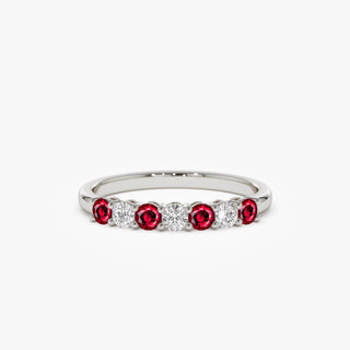 Round Ruby and Diamond Wedding Band for Mother