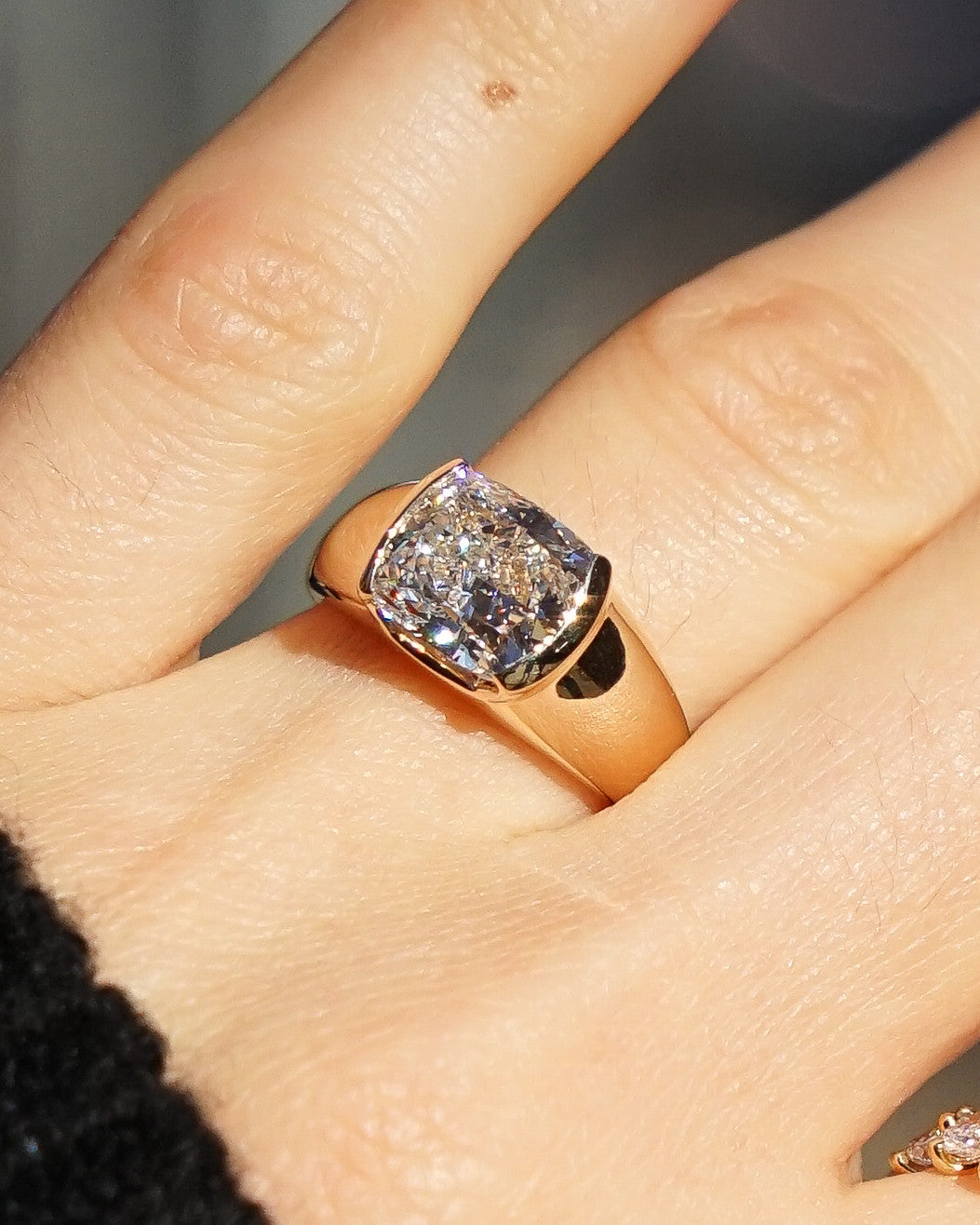 1.50 -3.80 CT Cushion Cut Lab Grown Diamond Bezel Engagement Ring