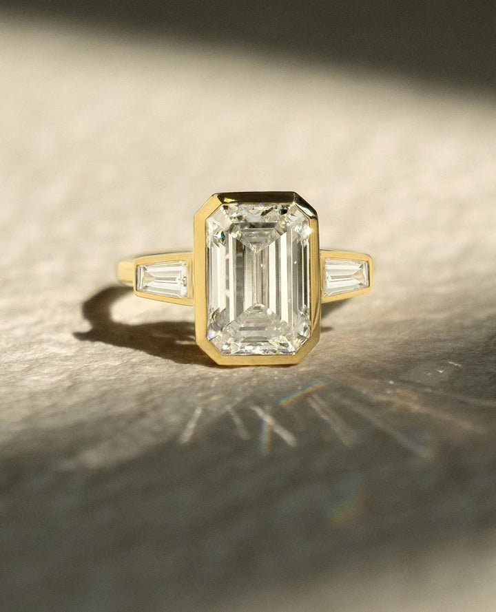 2.0-4.0 CT Emerald Cut Lab Grown Diamond Bezel Engagement Ring