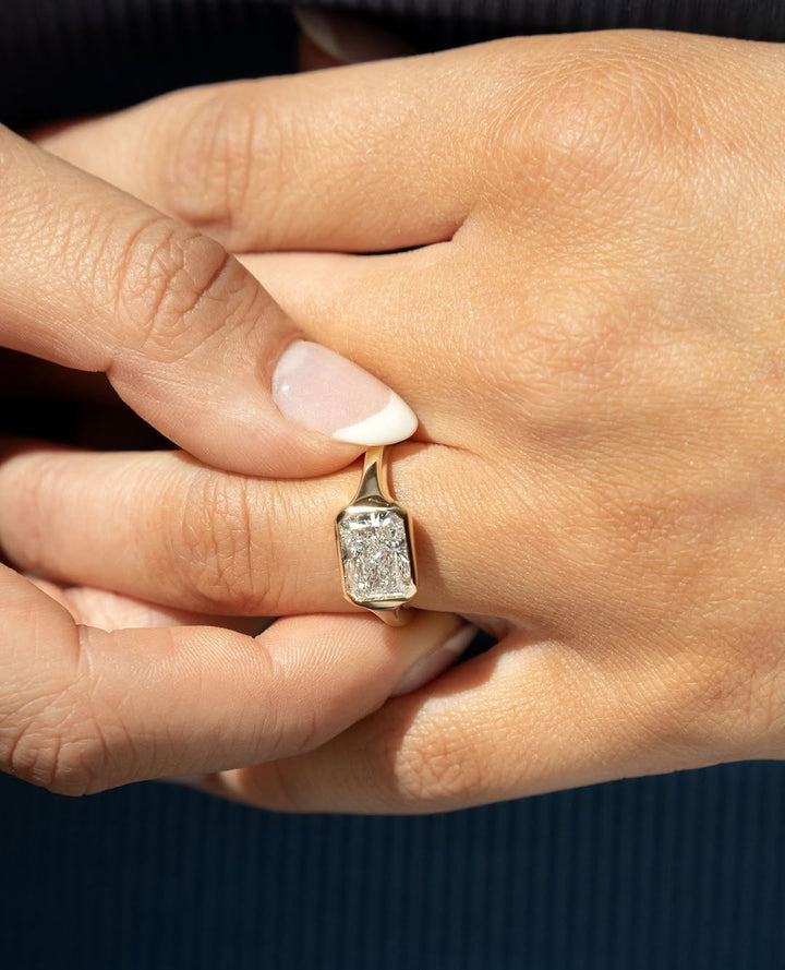 1.0 -3.0 CT Radiant Cut Lab Grown Diamond Bezel Engagement Ring