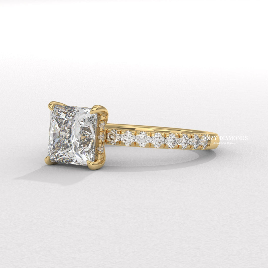 Princess Diamond Ring, Lab Grown Diamond Engagement Ring, Hidden Halo Ring