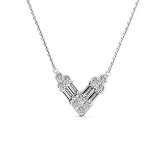 0.48CT Round Cut V Shaped Moissanite Diamond Necklace For Her