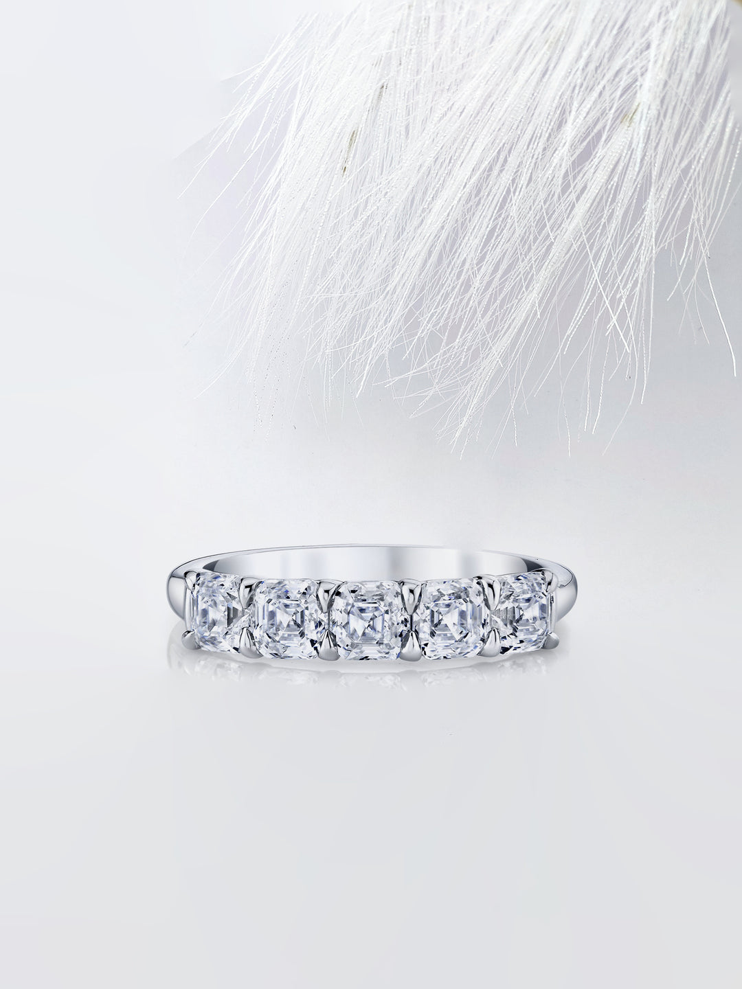 Asscher FG-VS1 Lab Grown Diamond Five Stone Wedding Band