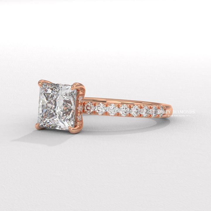 Princess Diamond Ring, Lab Grown Diamond Engagement Ring, Hidden Halo Ring