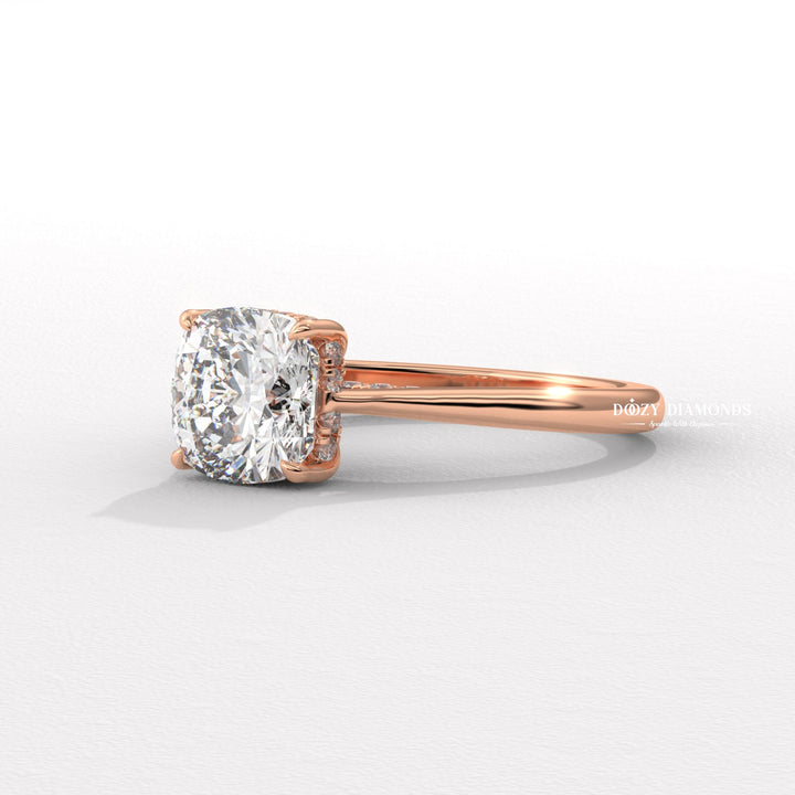 high profile engagement ring, luxury cushion ring, vintage engagement ring, vintage style ring, modern solitaire ring, classic solitaire ring, solitaire bridal ring, micro pave diamond ring,
