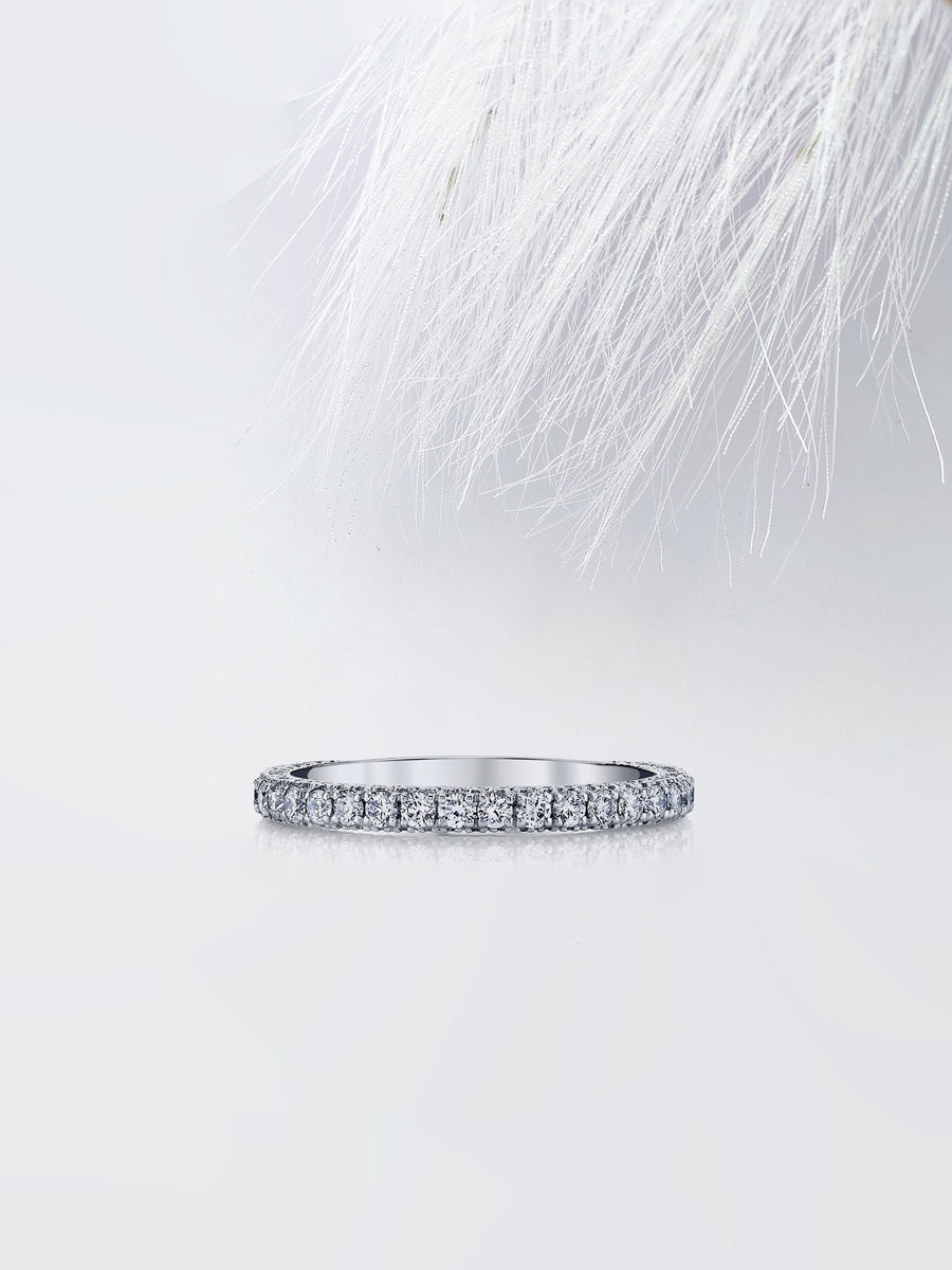 Round FG-VS1 Lab Grown Diamond Three Side Pave Wedding Band