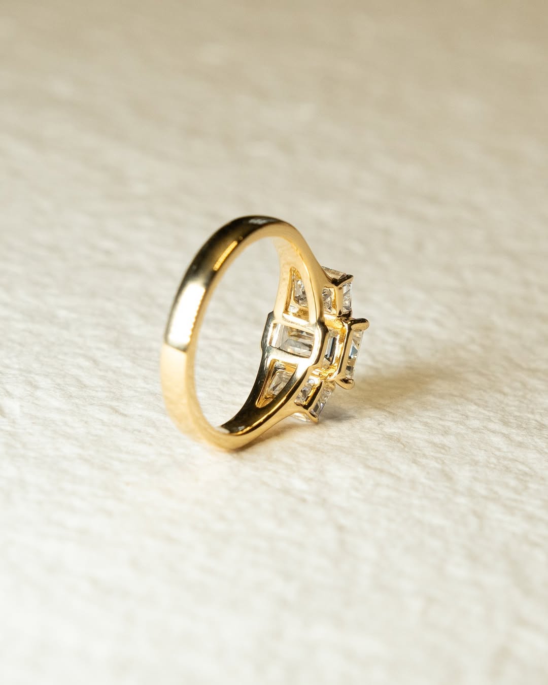 1.0 -3.0 CT Emerald Cut Lab Grown Diamond Three Stone Engagement Ring