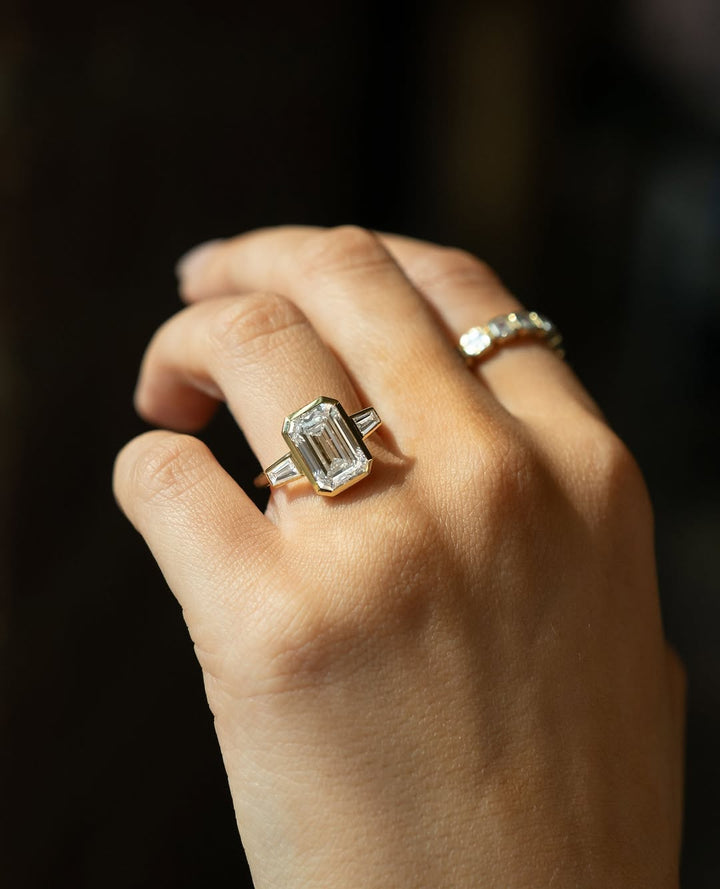 2.0-4.0 CT Emerald Cut Lab Grown Diamond Bezel Engagement Ring