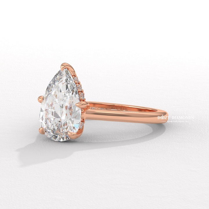 Pear Shaped Lab Grown Diamond Engagement Ring for Women - Bridge Ring