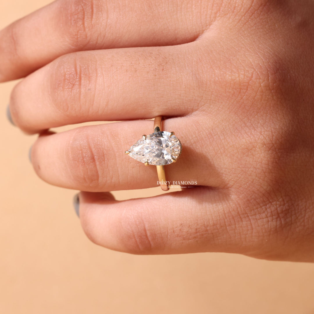 3.0CT - 5.0CT Pear Cut E/VS1 Lab Grown Diamond Hidden Halo Engagement Ring - Doozy Diamonds