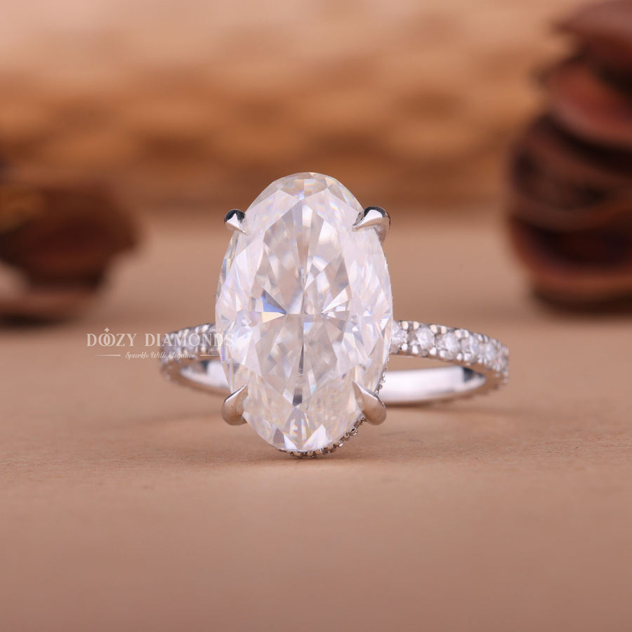 3.0CT - 5.0CT Oval F/VS1 Lab Created Diamond Hidden Halo Engagement Ring - Doozy Diamonds