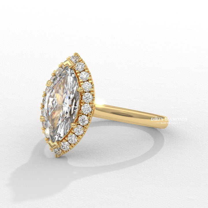 Marquise Cut Lab Grown Diamond Halo Engagement Ring for Women