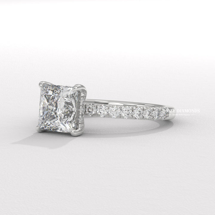 Princess Diamond Ring, Lab Grown Diamond Engagement Ring, Hidden Halo Ring