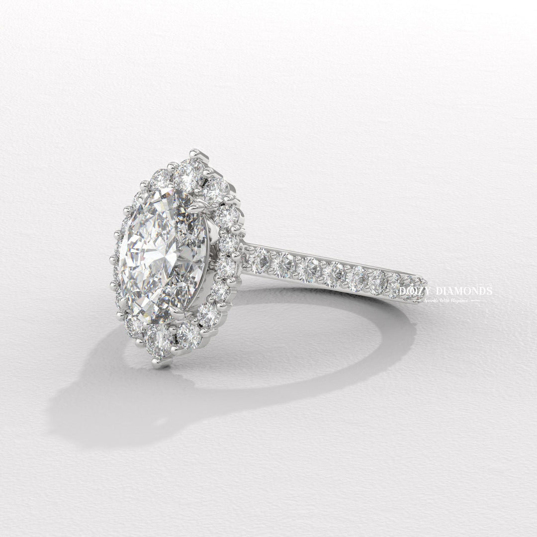 Oval Cut Lab Grown Diamond Halo Engagement Ring for Women
