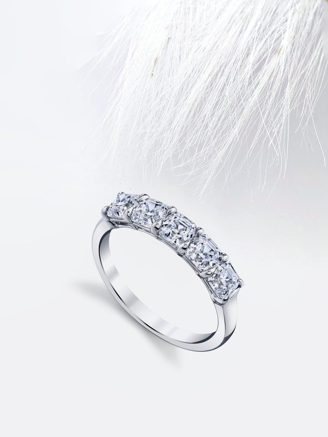 Asscher FG-VS1 Lab Grown Diamond Five Stone Wedding Band