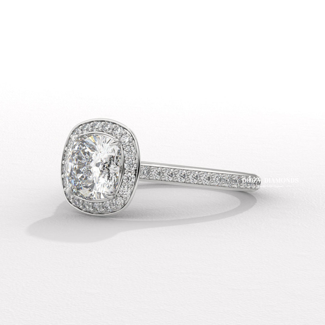 Cushion IGI Certified F/VS Lab Grown Diamond Halo Engagement Ring
