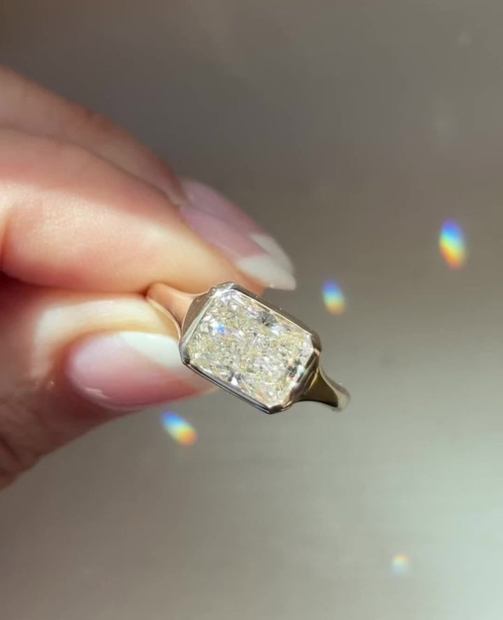 1.0 -3.0 CT Radiant Cut Lab Grown Diamond Bezel Engagement Ring