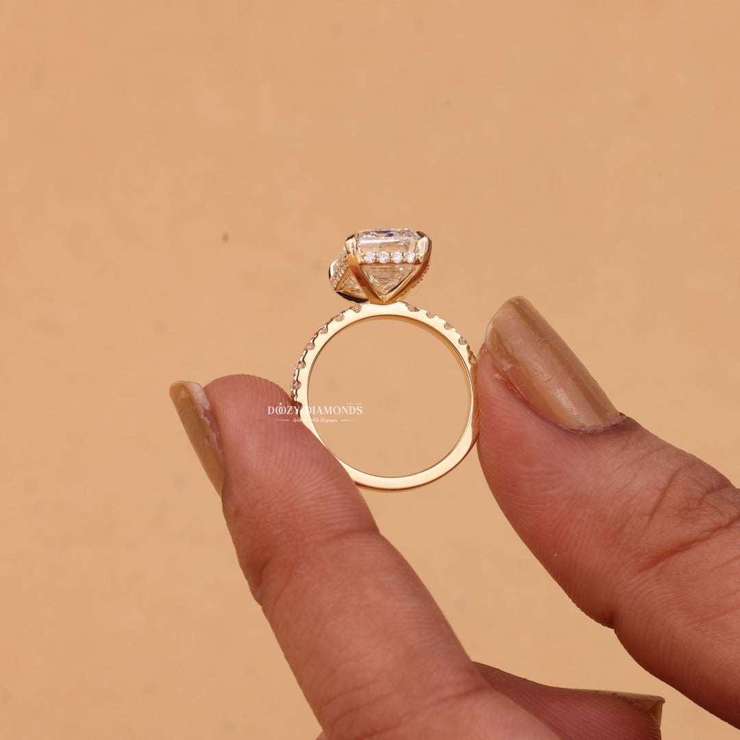 4.0CT - 6.0CT Emerald Cut F/VS1 Lab Grown Diamond Hidden Halo Engagement Ring - Doozy Diamonds