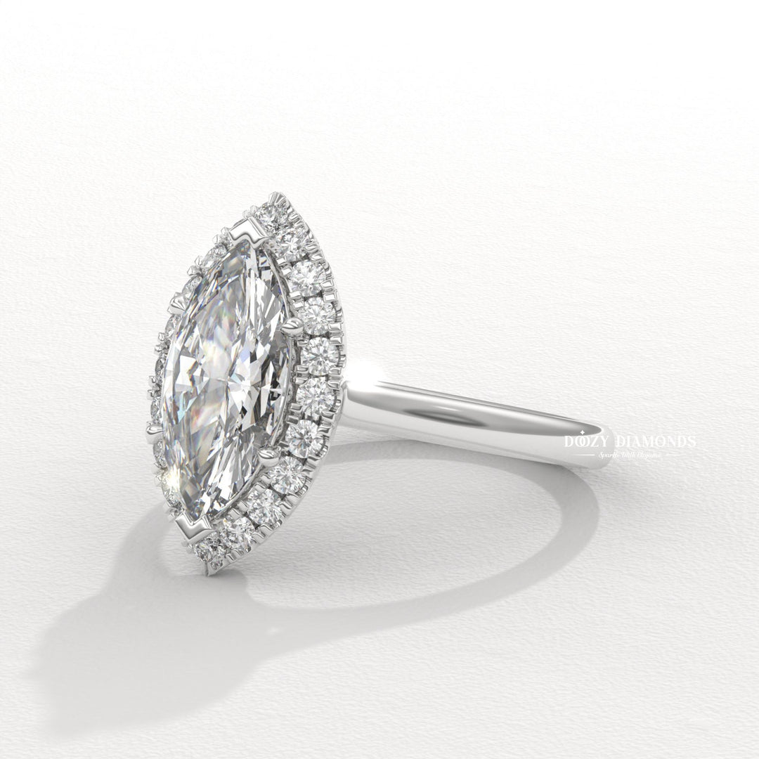 Marquise Cut Lab Grown Diamond Halo Engagement Ring for Women