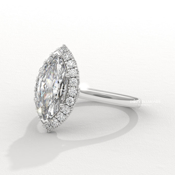 Marquise Cut Lab Grown Diamond Halo Engagement Ring for Women